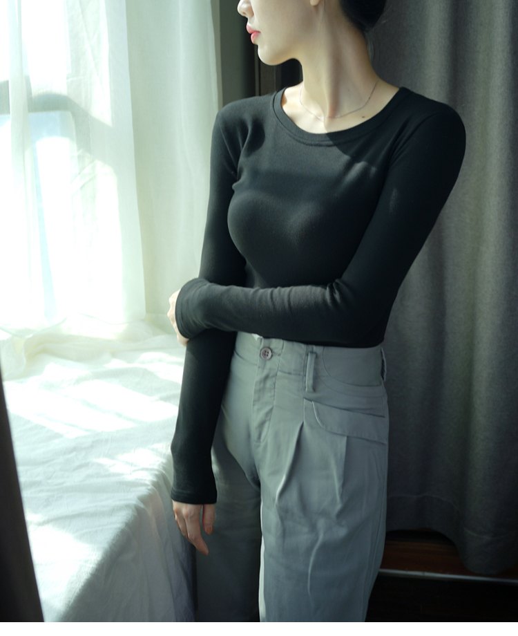 2018秋冬季长袖T恤女打底衫上衣服圆领修身纯黑色棉新款韩版学生  女装  图5
